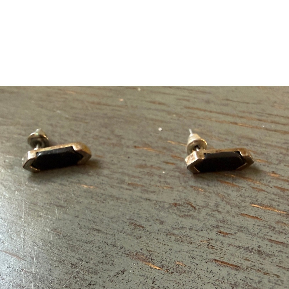 Kendra Scott Lee Stud Earrings Gold Tone Black Stone Bar Dainty Minimalist